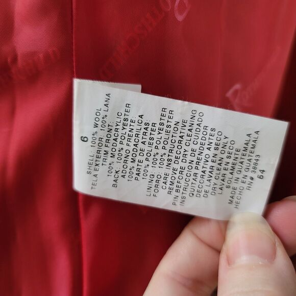 Rothschild Girls' Red Wool Dress Coat Faux Fur Trim Size 6 (missing button) - Picture 5 of 7